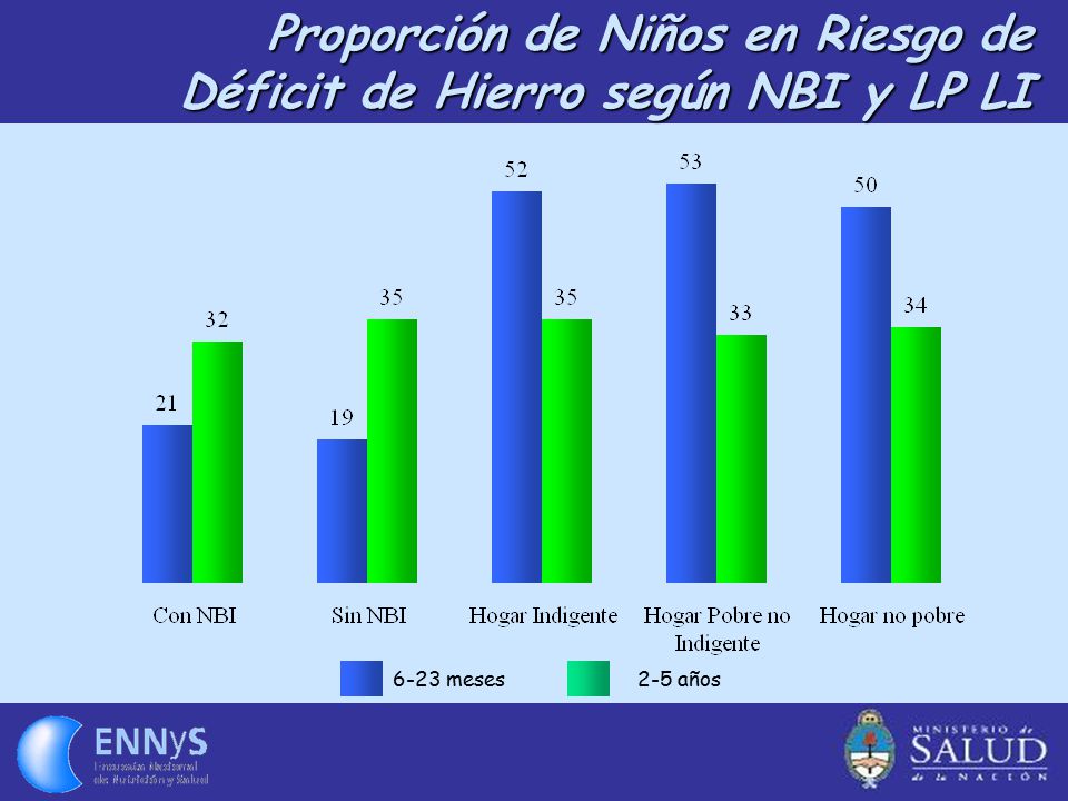 Proporción de Niños en Riesgo de Déficit de Hierro según NBI y LP LI