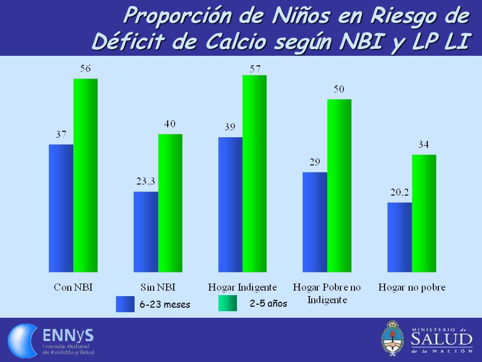 Proporción de Niños en Riesgo de Déficit de Calcio según NBI y LP LI