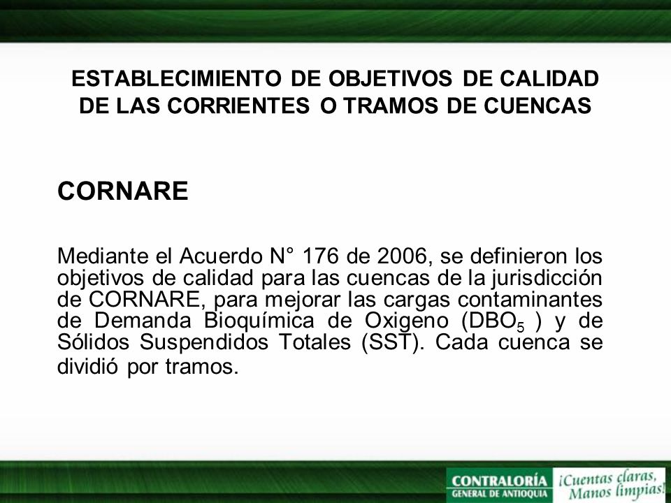ESTABLECIMIENTO DE OBJETIVOS DE CALIDAD DE LAS CORRIENTES O TRAMOS DE CUENCAS