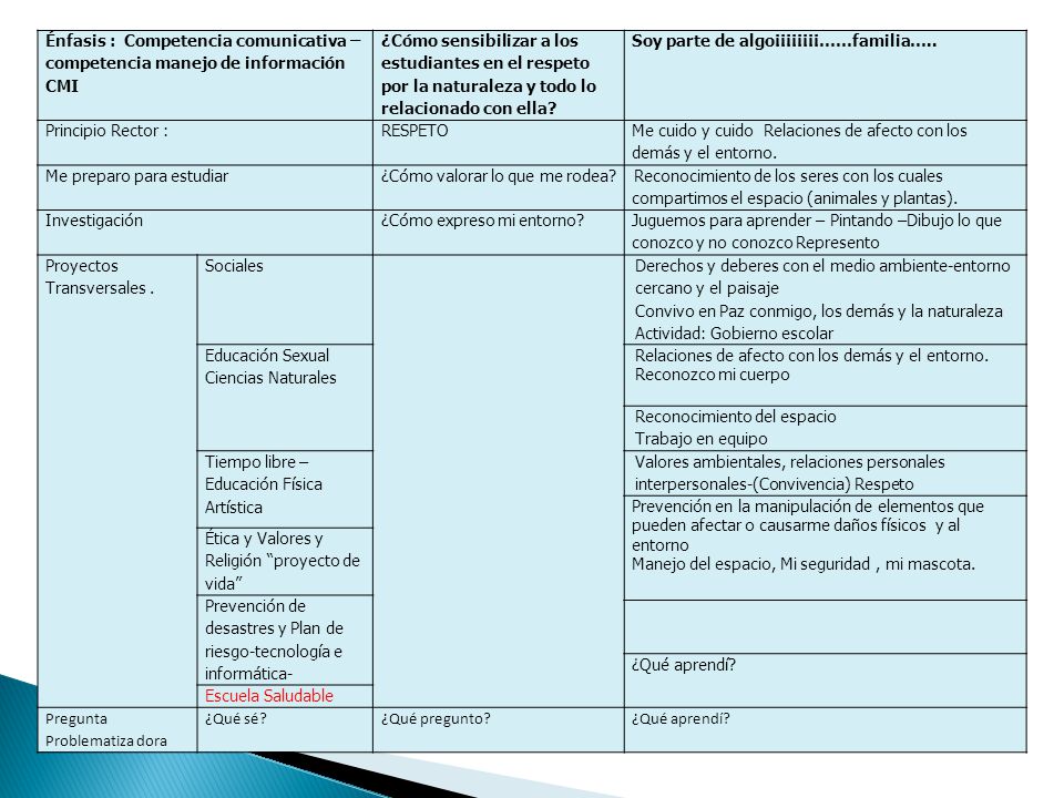 Énfasis : Competencia comunicativa –competencia manejo de información CMI