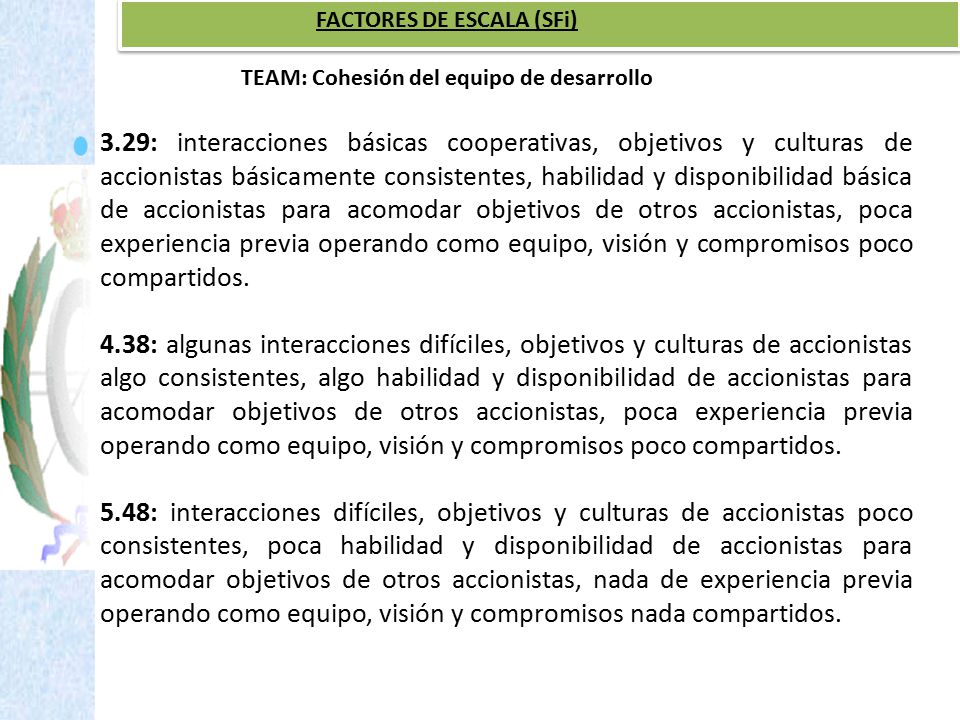 FACTORES DE ESCALA (SFi) TEAM: Cohesión del equipo de desarrollo