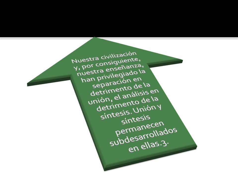 Nuestra civilización y, por consiguiente, nuestra enseñanza, han privilegiado la separación en detrimento de la unión, el análisis en detrimento de la síntesis.