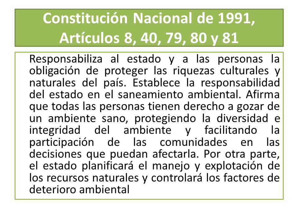 Constitución Nacional de 1991, Artículos 8, 40, 79, 80 y 81