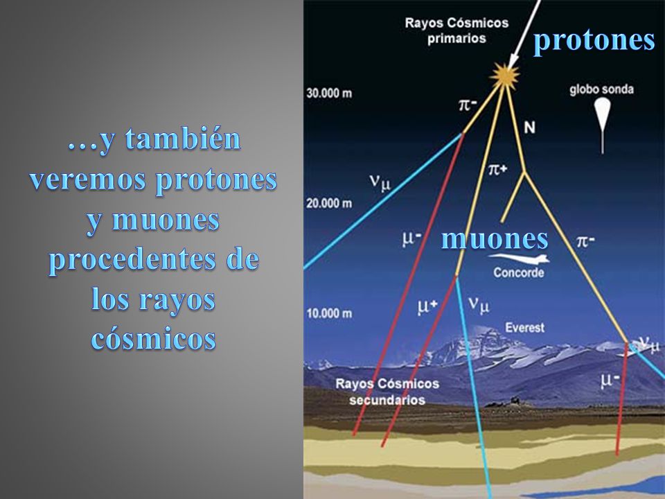 …y también veremos protones y muones procedentes de los rayos cósmicos