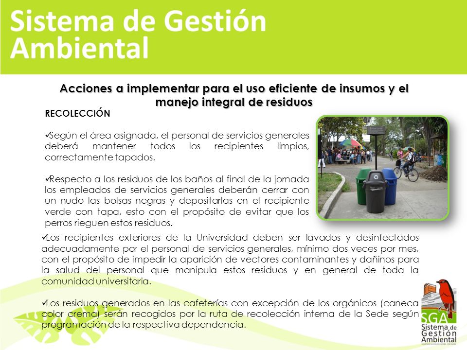 Acciones a implementar para el uso eficiente de insumos y el manejo integral de residuos