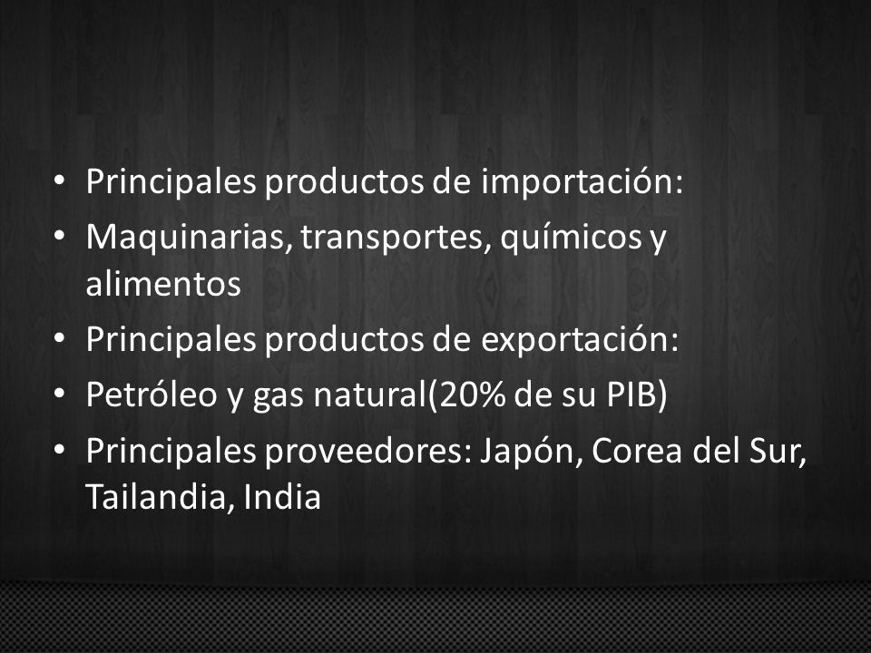 Principales productos de importación: