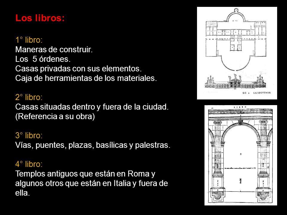 Los libros: 1° libro: Maneras de construir. Los 5 órdenes.
