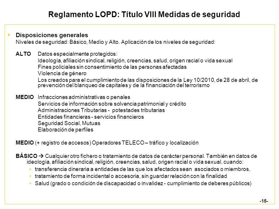 Reglamento LOPD: Título VIII Medidas de seguridad