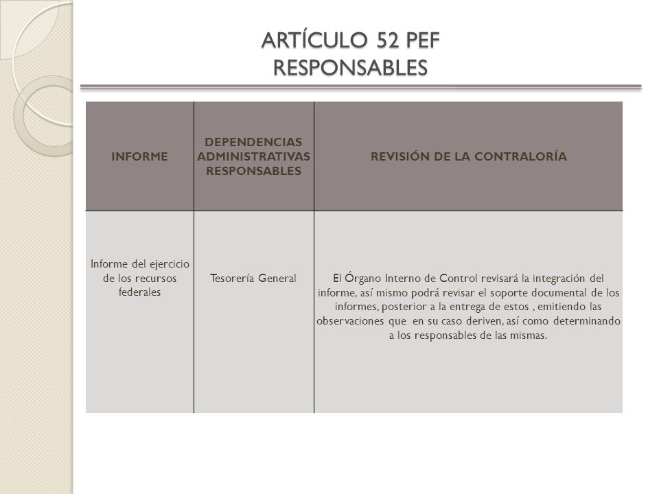 ARTÍCULO 52 PEF RESPONSABLES
