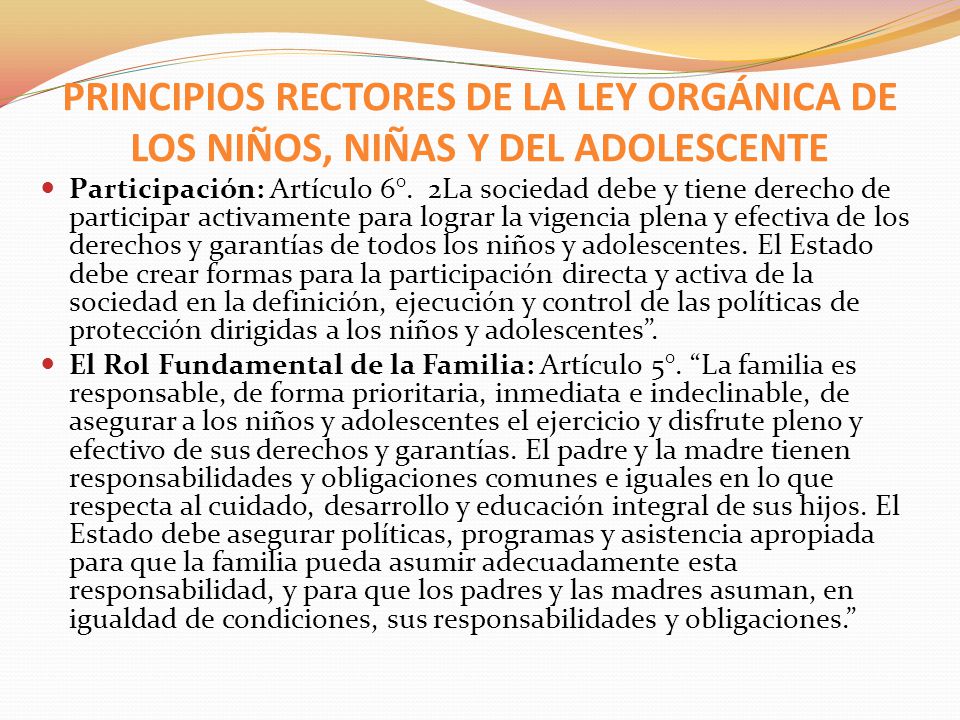 PRINCIPIOS RECTORES DE LA LEY ORGÁNICA DE LOS NIÑOS, NIÑAS Y DEL ADOLESCENTE