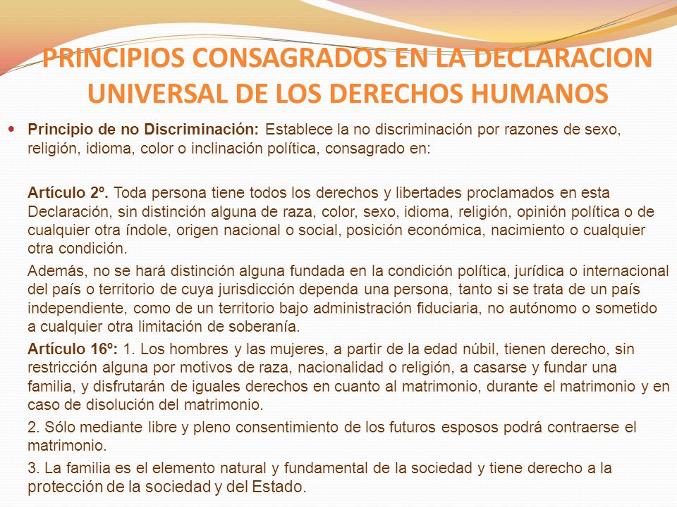 PRINCIPIOS CONSAGRADOS EN LA DECLARACION UNIVERSAL DE LOS DERECHOS HUMANOS