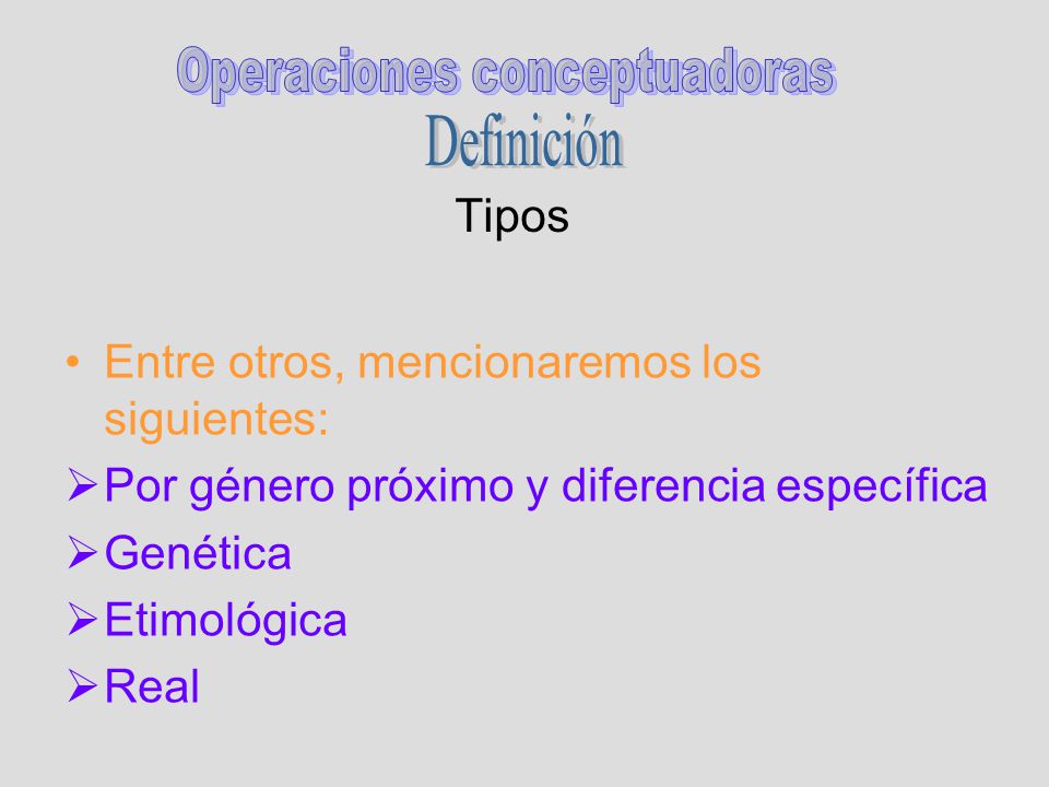 Tipos Definición. Entre otros, mencionaremos los siguientes: Por género próximo y diferencia específica.