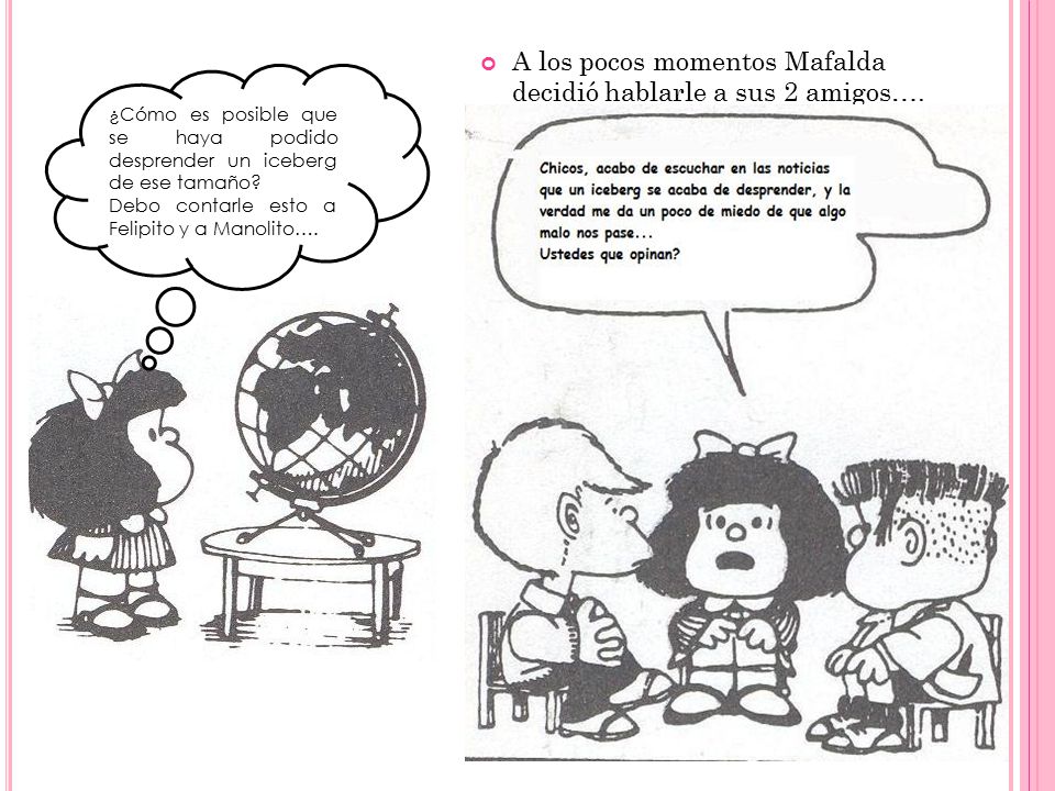 A los pocos momentos Mafalda decidió hablarle a sus 2 amigos….