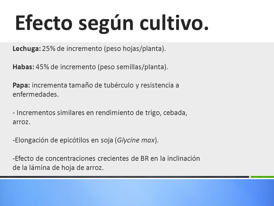 Efecto según cultivo. Lechuga: 25% de incremento (peso hojas/planta).
