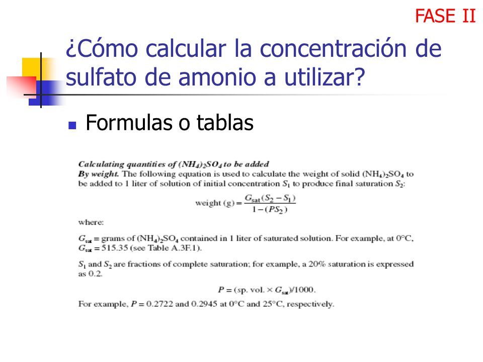 ¿Cómo calcular la concentración de sulfato de amonio a utilizar