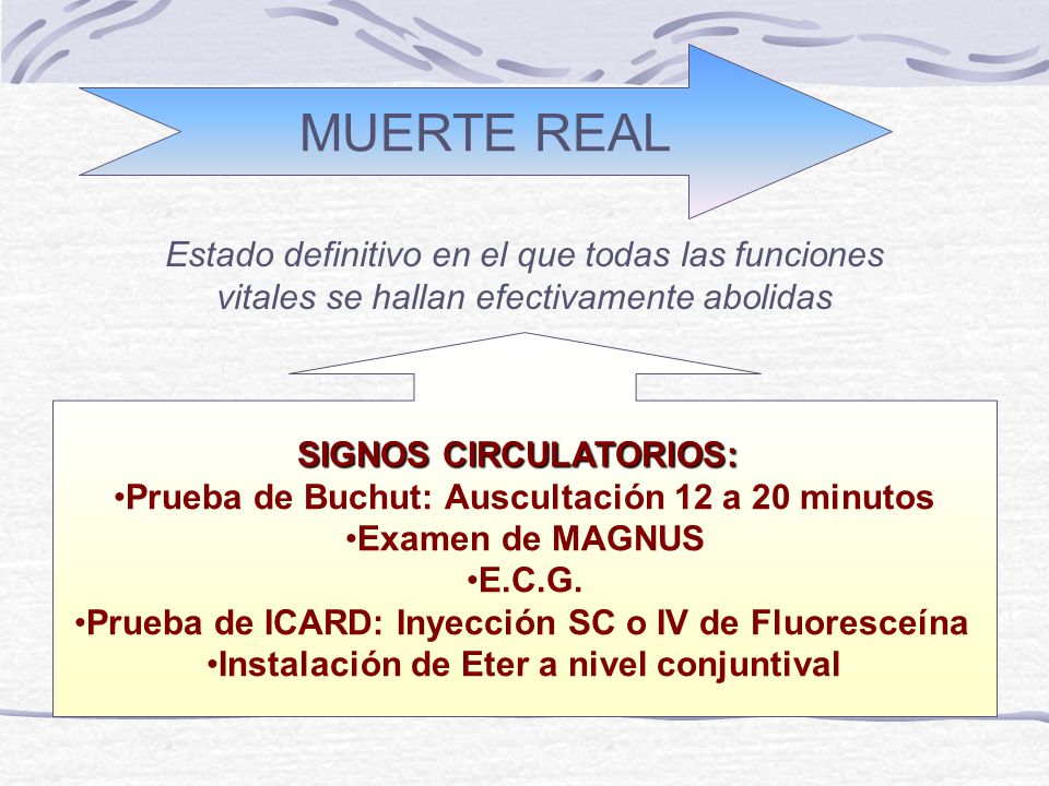 MUERTE REAL Estado definitivo en el que todas las funciones vitales se hallan efectivamente abolidas.