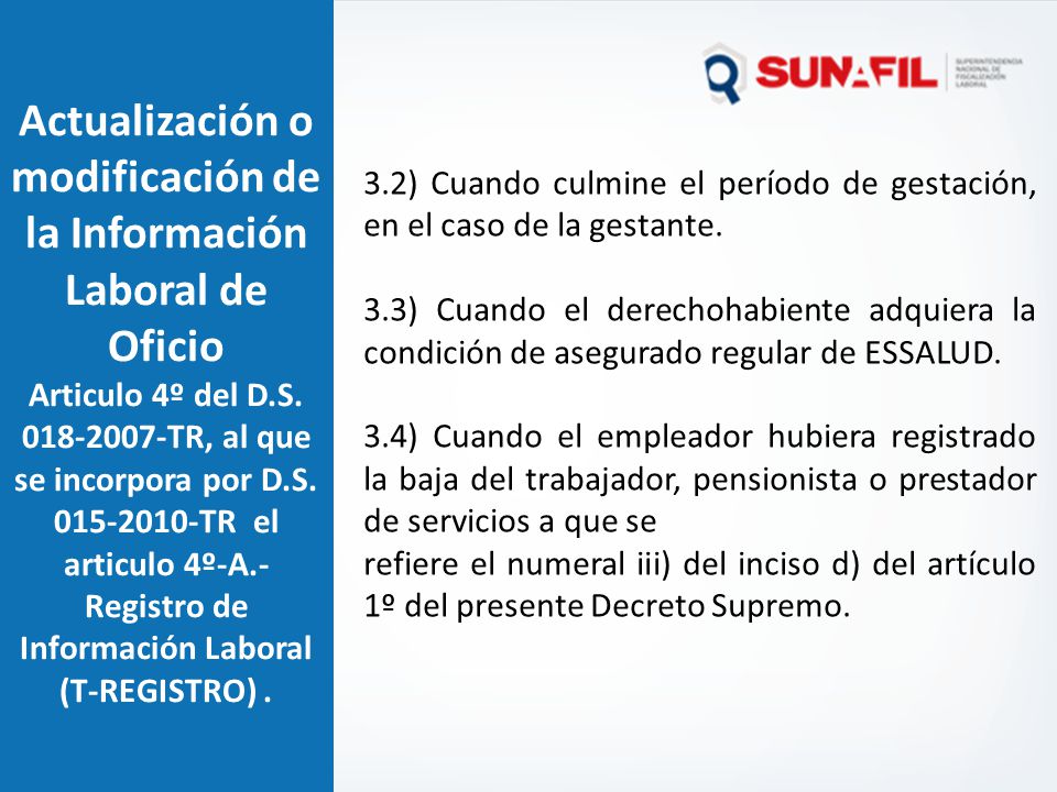 Actualización o modificación de la Información Laboral de Oficio