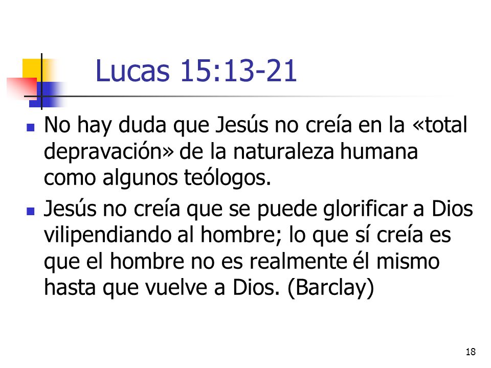 Lucas 15:13-21 No hay duda que Jesús no creía en la «total depravación» de la naturaleza humana como algunos teólogos.