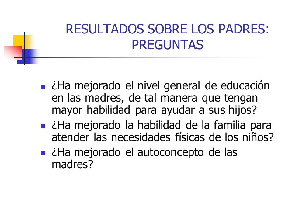 RESULTADOS SOBRE LOS PADRES: PREGUNTAS