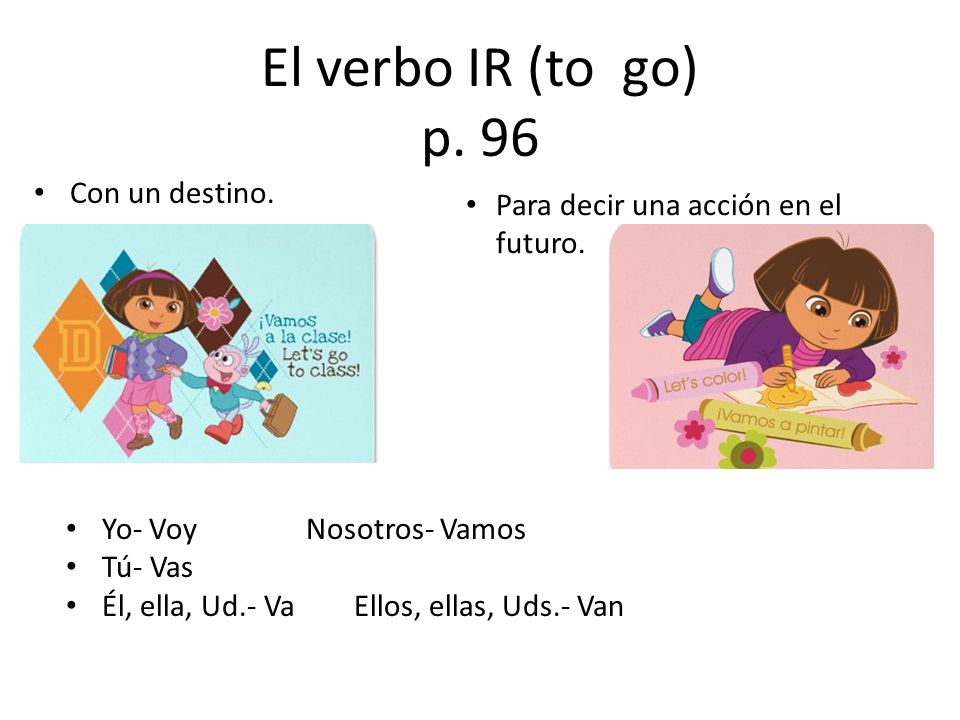 El verbo IR (to go) p. 96 Con un destino.