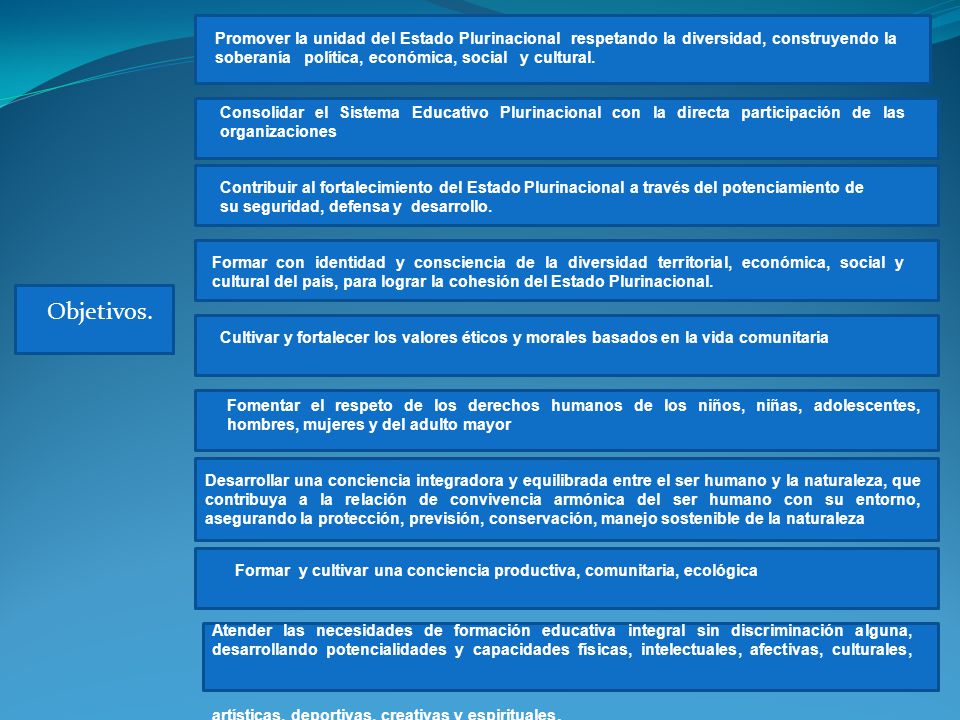 Promover la unidad del Estado Plurinacional respetando la diversidad, construyendo la soberanía política, económica, social y cultural.