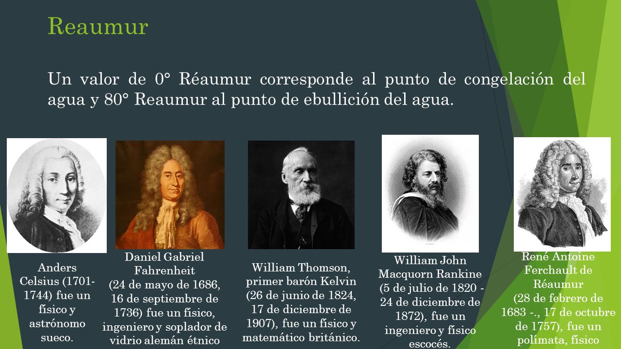 Reaumur Un valor de 0° Réaumur corresponde al punto de congelación del agua y 80° Reaumur al punto de ebullición del agua.
