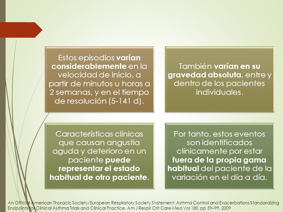 Estos episodios varían considerablemente en la velocidad de inicio, a partir de minutos u horas a 2 semanas, y en el tiempo de resolución (5-141 d).
