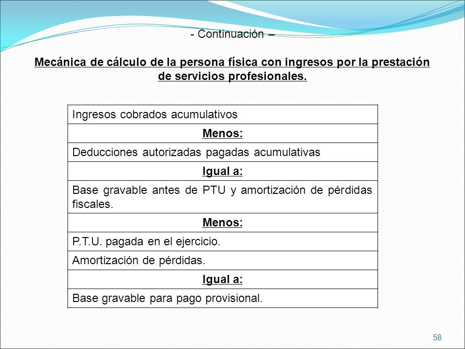 Continuación – Mecánica de cálculo de la persona física con ingresos por la prestación de servicios profesionales.