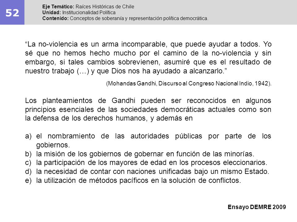 52 Eje Temático: Raíces Históricas de Chile. Unidad: Institucionalidad Política.