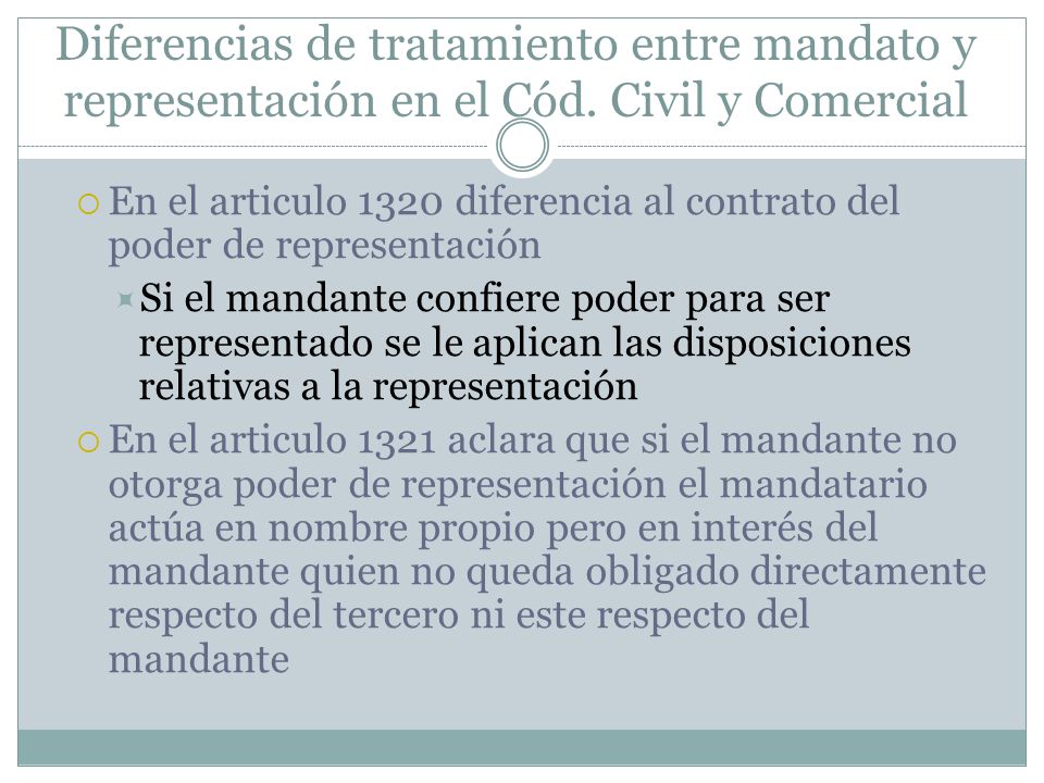 Diferencias de tratamiento entre mandato y representación en el Cód