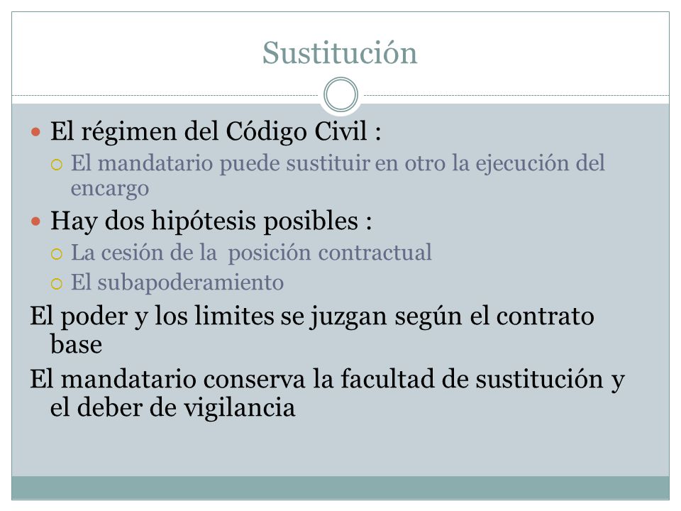 Sustitución El régimen del Código Civil : Hay dos hipótesis posibles :