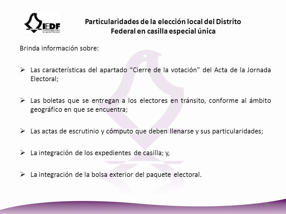 Particularidades de la elección local del Distrito Federal en casilla especial única