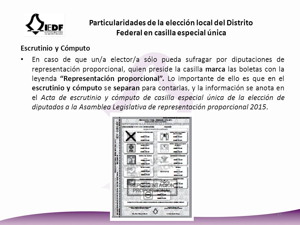 Particularidades de la elección local del Distrito Federal en casilla especial única
