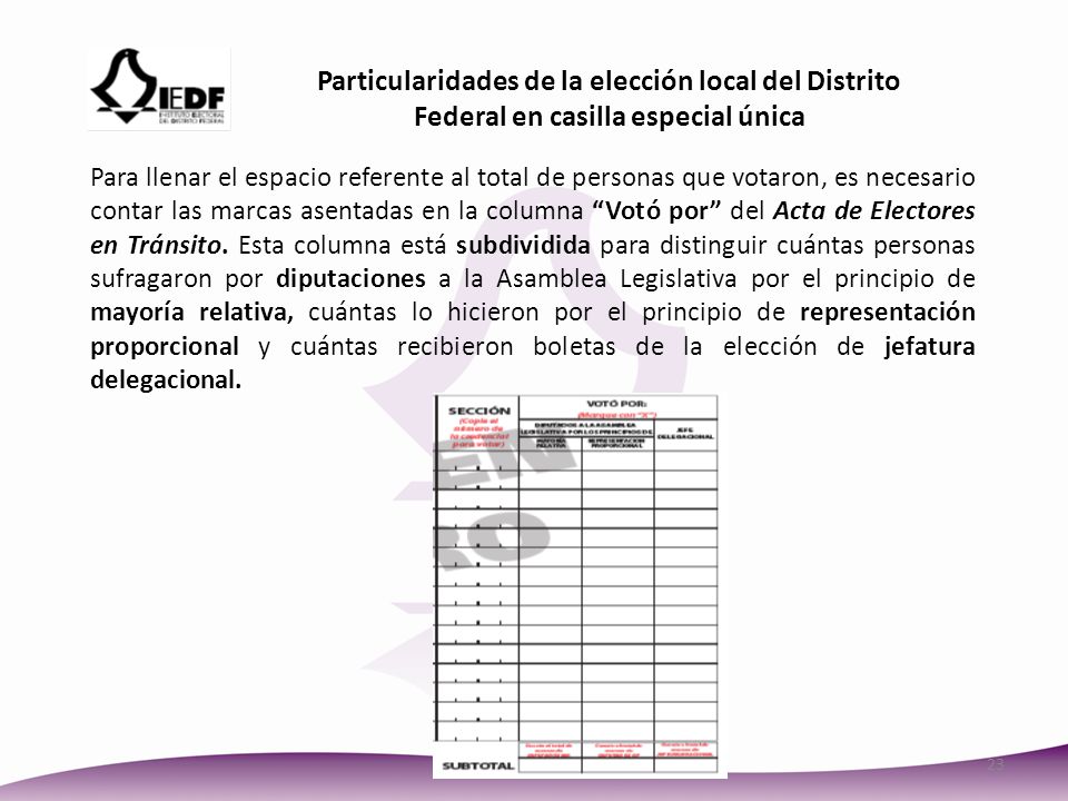Particularidades de la elección local del Distrito Federal en casilla especial única