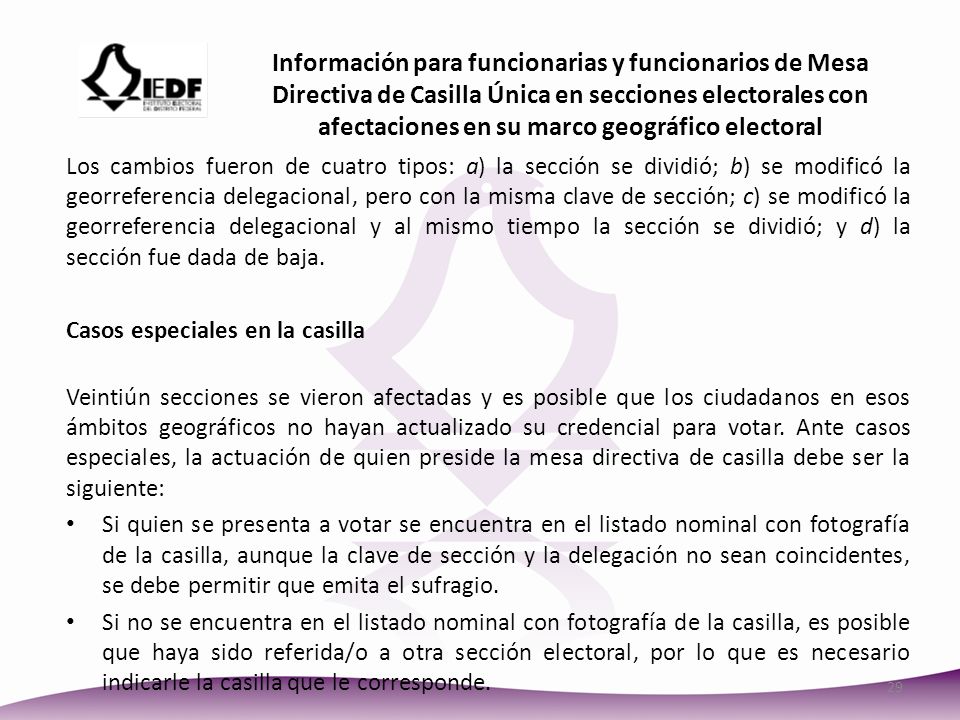 Información para funcionarias y funcionarios de Mesa Directiva de Casilla Única en secciones electorales con afectaciones en su marco geográfico electoral