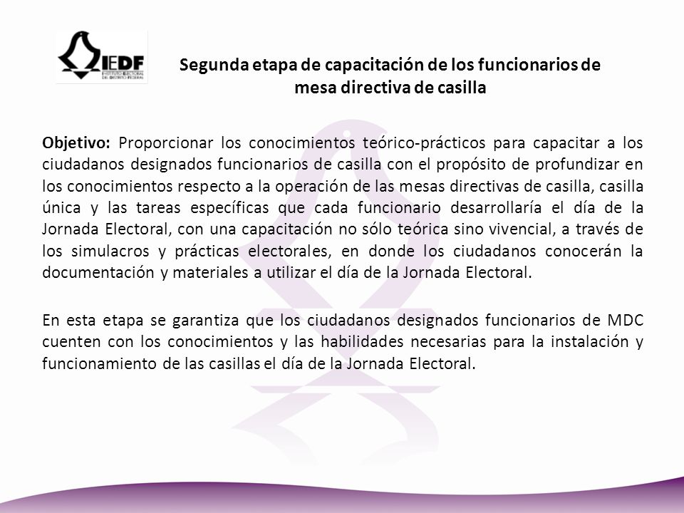 Segunda etapa de capacitación de los funcionarios de mesa directiva de casilla