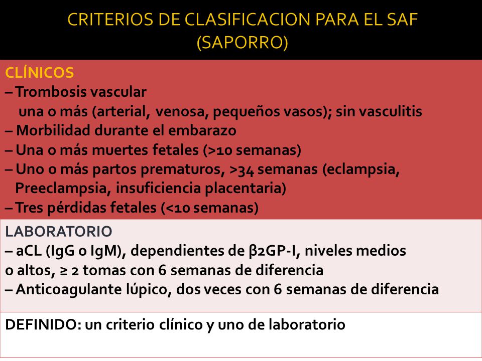 CRITERIOS DE CLASIFICACION PARA EL SAF (SAPORRO)