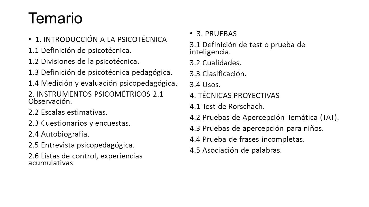 Temario 3. PRUEBAS 3.1 Definición de test o prueba de inteligencia.