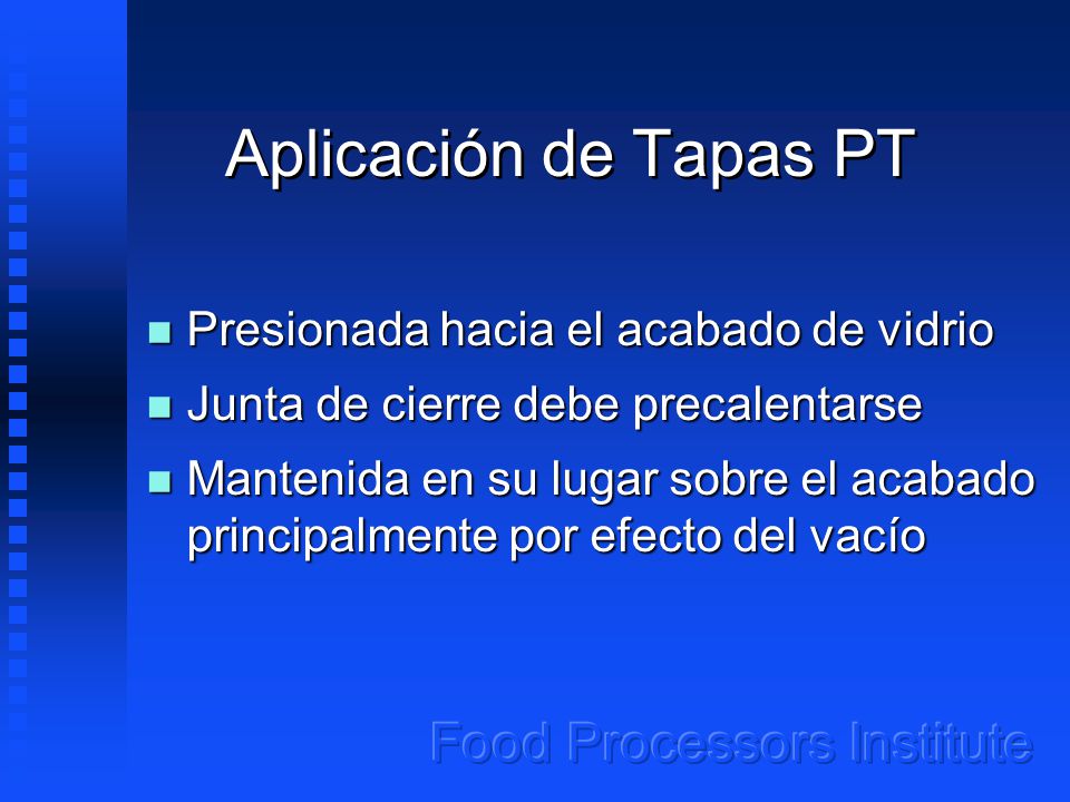 Aplicación de Tapas PT Presionada hacia el acabado de vidrio