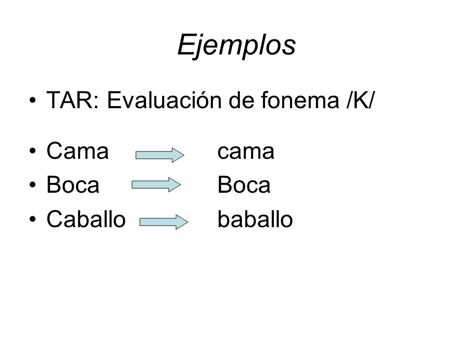 Ejemplos TAR: Evaluación de fonema /K/ Cama cama Boca Boca