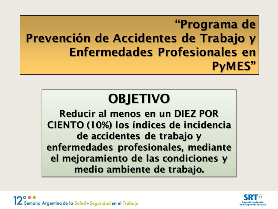 Programa de Prevención de Accidentes de Trabajo y Enfermedades Profesionales en PyMES