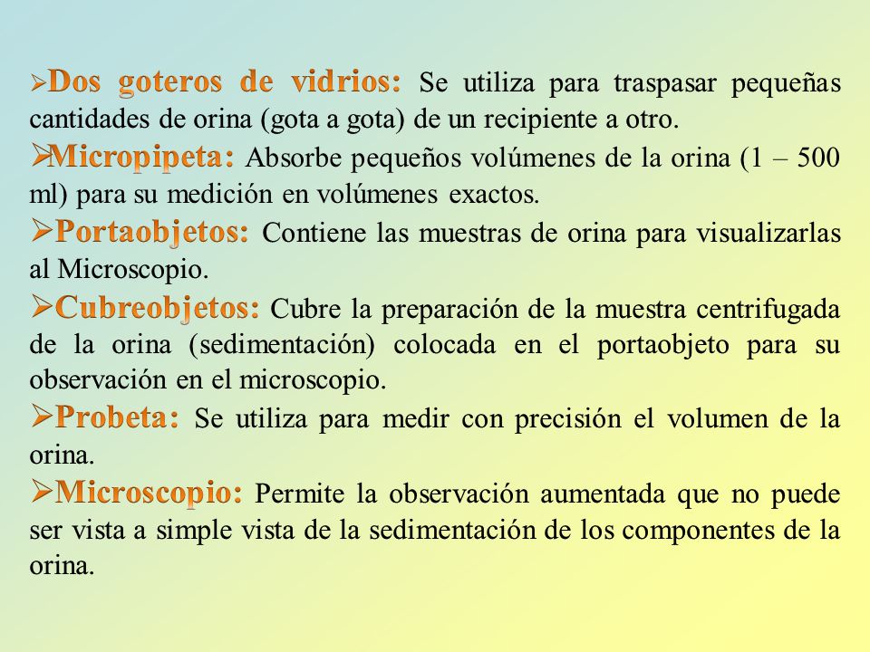 Probeta: Se utiliza para medir con precisión el volumen de la orina.