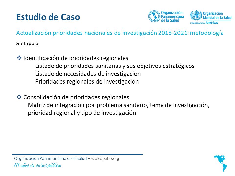 Estudio de Caso Actualización prioridades nacionales de investigación : metodología. 5 etapas: