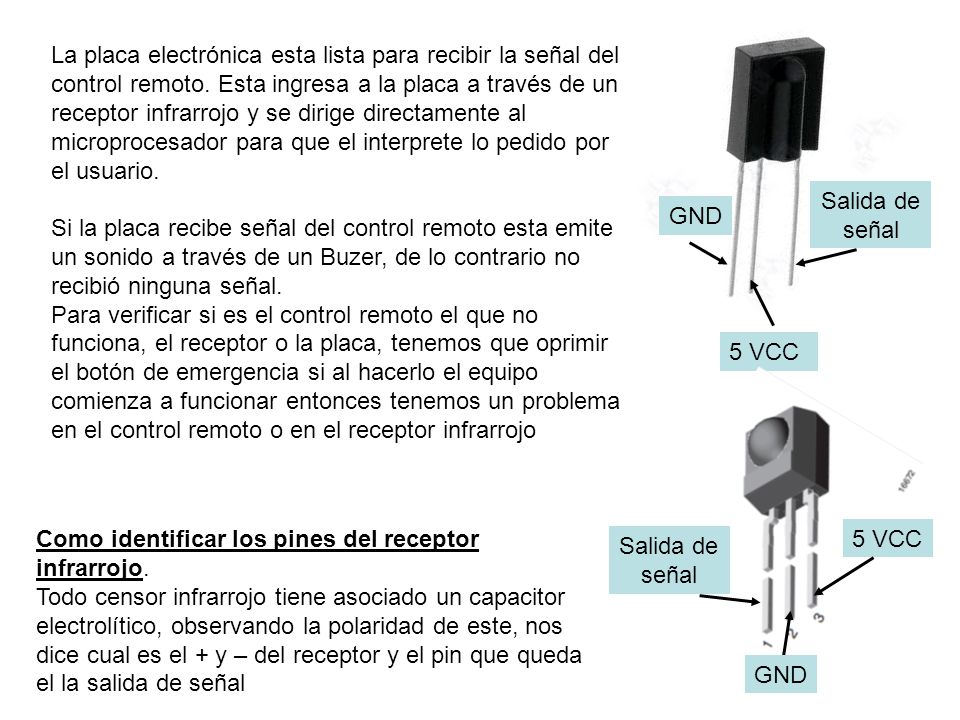 La placa electrónica esta lista para recibir la señal del control remoto. Esta ingresa a la placa a través de un receptor infrarrojo y se dirige directamente al microprocesador para que el interprete lo pedido por el usuario.