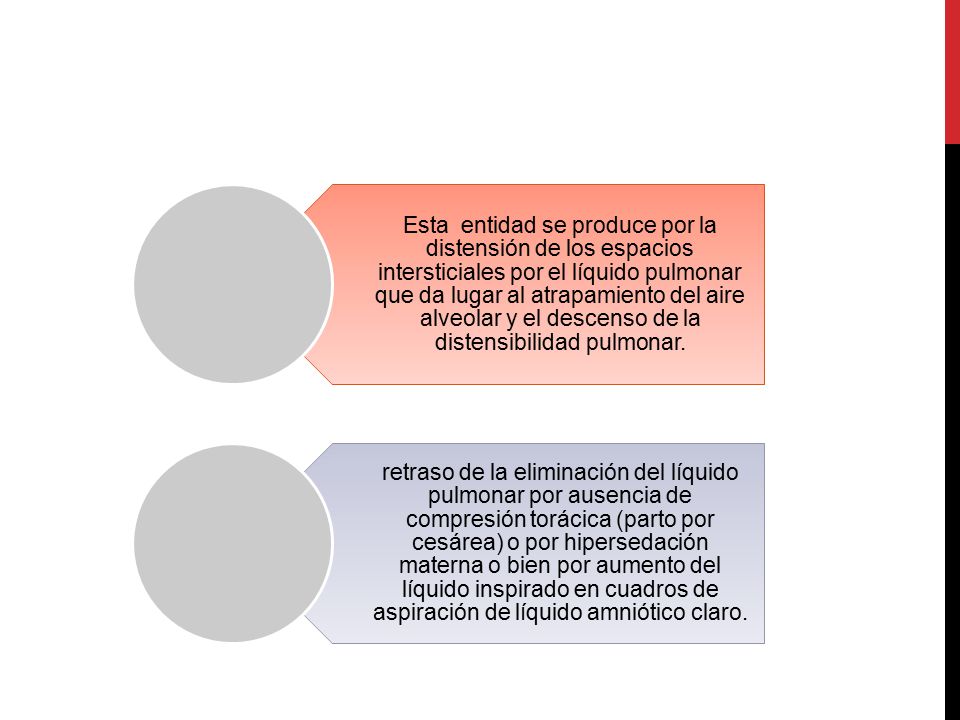 Esta entidad se produce por la distensión de los espacios intersticiales por el líquido pulmonar que da lugar al atrapamiento del aire alveolar y el descenso de la distensibilidad pulmonar.