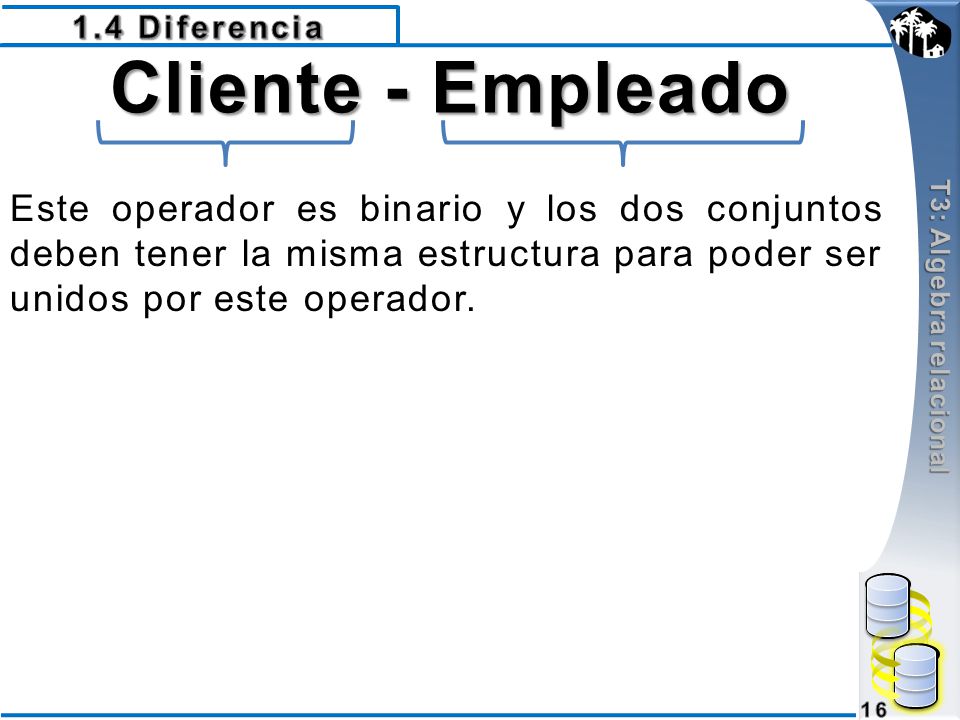 1.4 Diferencia T3: Algebra relacional. Cliente - Empleado.