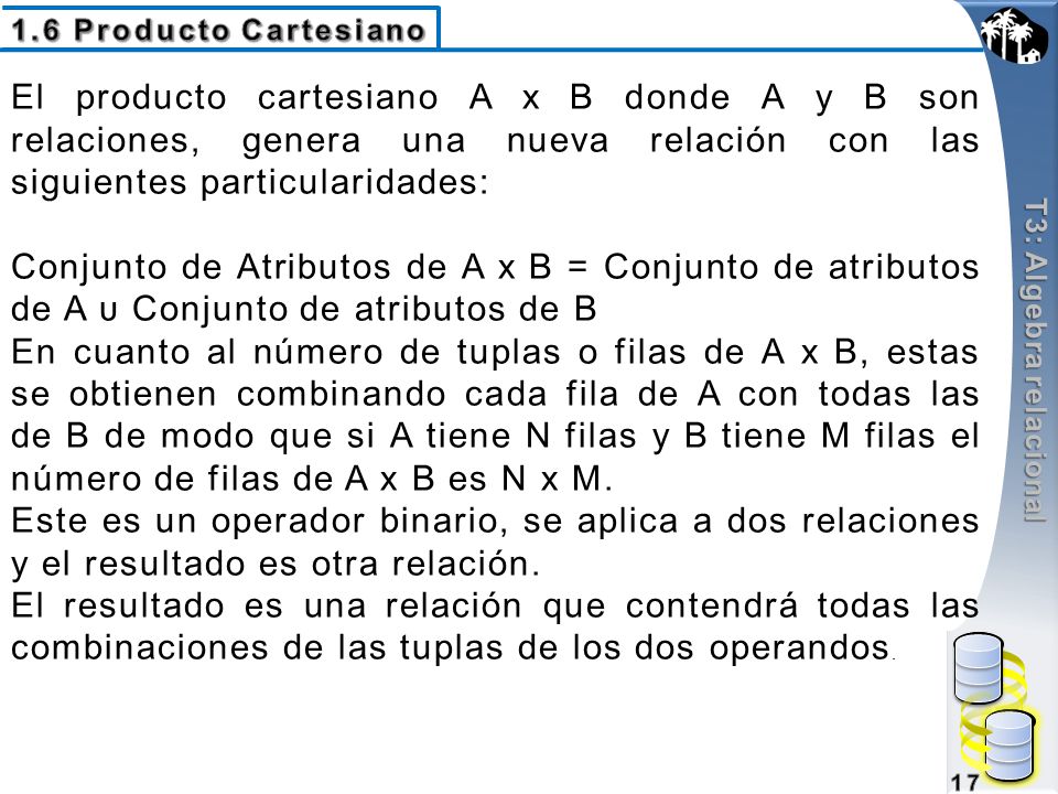 1.6 Producto Cartesiano T3: Algebra relacional.