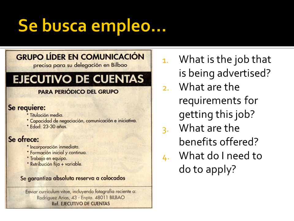 Se busca empleo… What is the job that is being advertised