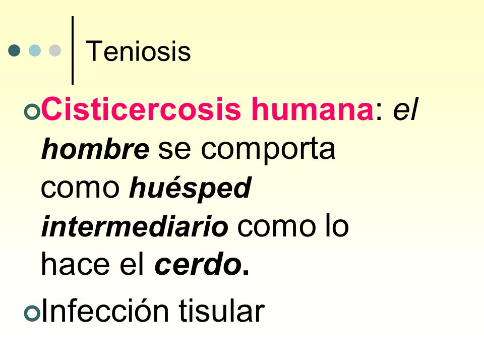 Teniosis Cisticercosis humana: el hombre se comporta como huésped intermediario como lo hace el cerdo.