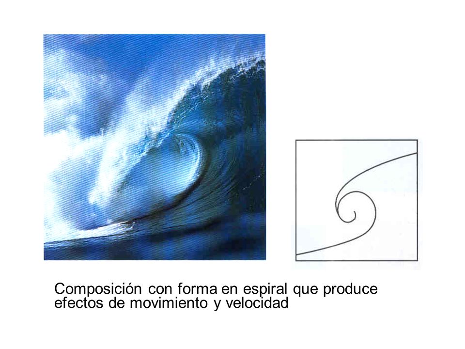 Composición con forma en espiral que produce efectos de movimiento y velocidad